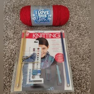 Boye Knitting kit and red yarn. Unopened